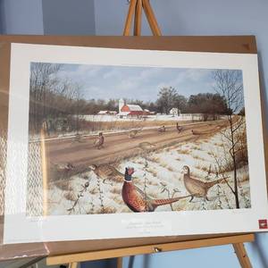 lot 132 image: Les Kouba Print RINGNECKS AFTER GRAVEL  Signed and Numbered