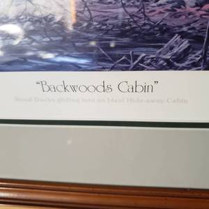 lot 98 image: Terry Redlin Print BACKWOODS CABIN  Framed, Signed and Numbered