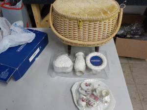 lot 200 image: Sewing Basket, Tea Set and Dcor...