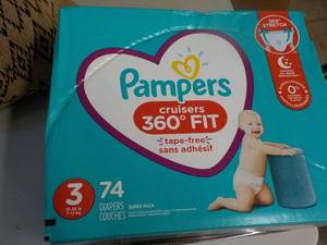 lot 33 image: Pampers Box of 74 Diaper Couches...