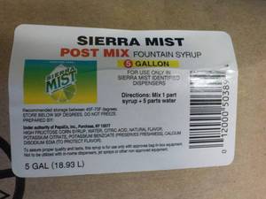 lot 296 image: 5 Gallon Sierra Mist Post Mix Syrup...