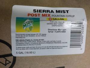 lot 297 image: 5 Gallon Sierra Mist Post Mix Syrup...