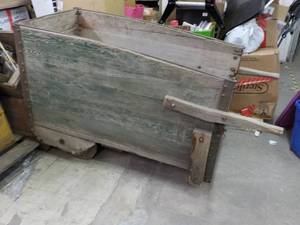 lot 351 image: Wood Feed Cart 65with Handles 28 x...