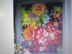 lot 1 image: Floral print on canvas