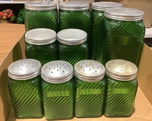lot 83 image: Green Glass Canister Set