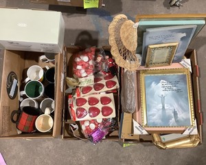 lot 214 image: Mugs, Framed Wall Decor, Shelves