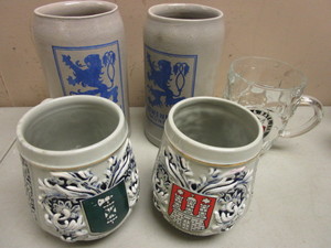 lot 149 image: VINTAGE GERMAN ST. GALLEN HAMBURG BEER MUGS, MADE IN GERMANY, 1-L. LOWENBRAU MUNCHEN MUGS