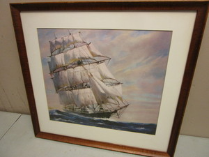 lot 155 image: RECORD BREAKING SEA WITCH UNDER FULL SAIL - 1846 PRINT, FRAMED