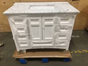 lot 20 image: Luz 42 in. Single Bath Vanity in White with Marble Vanity Top in Carrara White with White basin