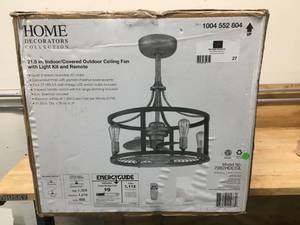 lot 27 image: Home Decorators Collection Boswell Quarter IndoorOutdoor 21.5 in Galvanized Dual Mount Ceiling Fan with Light Kit and Remote Control