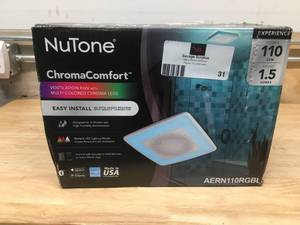 lot 31 image: Broan-Nu Tone ChromaComfort 110 CFM Ceiling Bathroom Exhaust Fan w Customizable Multi-Color LEDs and Smart Phone App