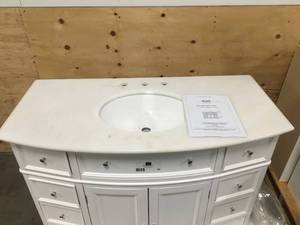 lot 60 image: Hampton Harbor 45 in. W x 22 in. D Bath Vanity in White with Natural Marble Vanity Top in White Natural