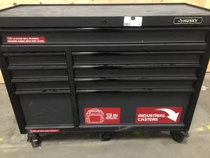 lot 76 image: Husky Heavy-Duty 52 in. W 9-Drawer, Deep Tool Chest Rolling Cabinet in Matte Black