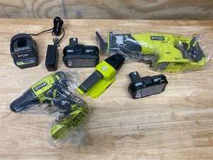 lot 105 image: Lot of Ryobi Tools with batteries and charger
