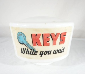 lot 14 image: Vintage KEYS While You Wait Glass Display Globe Shade