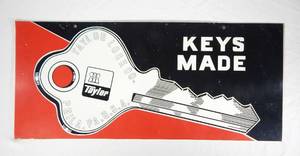lot 17 image: Vintage Taylor Lock Company Keys Made Two Sided Metal Sign