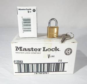 lot 52 image: Lot of 13 New Master Lock V-Line Brass Padlocks