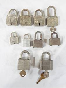 lot 63 image: Lot of 10 Vintage Master Lock and Slaymaker Padlocks