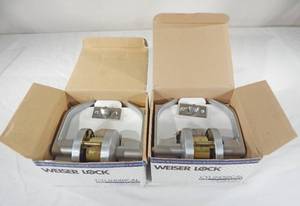 lot 102 image: Lot of 2 New Weiser Lock Cylindrical Leverset Locking Door Handles