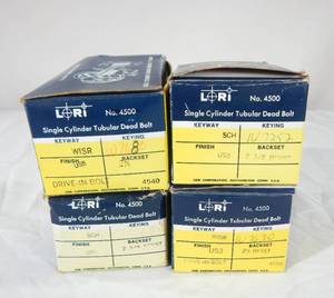 lot 114 image: Lot of 4 New Assorted Lori Lock Model 4500 Single Cylinder Tubular Dead Bolt Locks