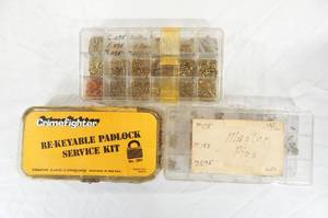 lot 170 image: Lot of Master Lock Crimefighter Re-Keyable Padlock Service Kit and Master Lock Pin and Wafer Kits