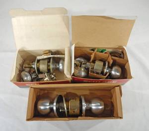 lot 213 image: Lot of 3 Best and Schlage Keyed Entrance Door Knob Sets