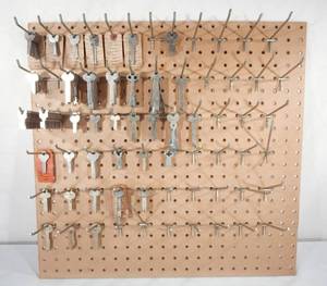 lot 247 image: Pegboard Rack of Vintage Key Blanks