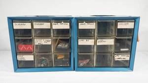 lot 187 image: Set of 2 Akro-Mills 9 Drawer Mountable Metal Storage Cabinets With Locksmith Tools and Parts