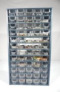 lot 191 image: Large Wards Powrkraft 60 Drawer Mountable Metal Cabinet With Locksmith Parts