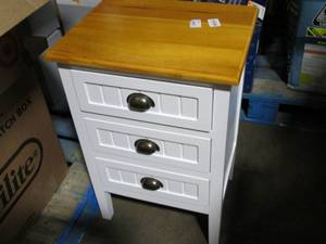 lot 53 image: 3 Drawer White Wood Night Stand 18...