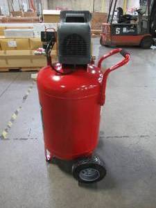 lot 2 image: Speedway 28 Gal. 2 HP Oil-Free Vertical Air Compressor with Quick Connect Manifold and Heavy Duty Wheels 52619