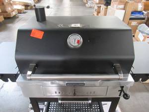 lot 112 image: KitchenAid Cart-Style Charcoal Grill in Black with Foldable Side Shelves 810-0021
