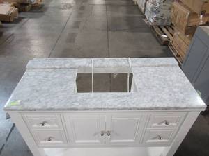 lot 114 image: Home Decorators Collection Gazette 49 in. W x 22 in. D Bath Vanity Cabinet in White with Engineered Marble Vanity Top GAWA4822D-SLG