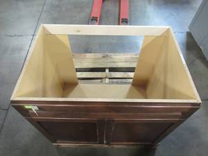 lot 116 image: Hampton Bay Designer Series Soleste Assembled 36x34.5x23.75 in. Sink Base Kitchen Cabinet in Spice BS36-SHSP