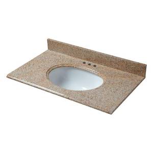 lot 214 image: Pegasus 31 in. x 22 in. Granite Vanity Top in Beige with White Bowl and 4 in. Faucet Spread, 16682