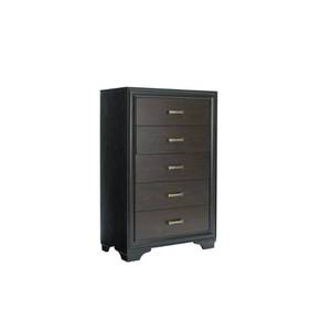 lot 243 image: Progressive Furniture Dakota 5-Drawer Mahogany and Black Chest of Drawers, - Bottom Drawer Glide is loose, Drawer is functional.