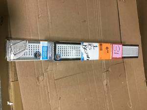 Lot of 2 Designline 24 in. Stainless Steel Linear Shower Drain with Square Pattern Drain Cover by Oatey - one is damaged