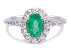 lot 5 image: New Natural High Grade Emerald and Diamond Ring in 18k White Gold $3900 Retail