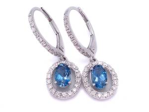 lot 8 image: New Rare Natural Very High Grade Deep Aquamarine and Diamond Dangle Drop Earrings in 14k White Gold $3900 Retail
