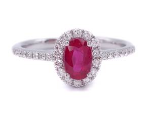 lot 9 image: New Natural High Grade Ruby and Diamond Halo Ring in 14k White Gold $2900 Retail