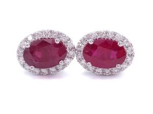 lot 10 image: New Natural High Grade Ruby and Diamond Halo Earrings in 14k White Gold $2900 Retail