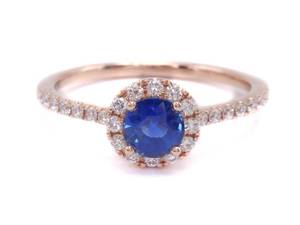 lot 14 image: New Beautiful High Grade Ceylon Blue Sapphire and Diamond Halo Ring in 14k Rose Gold $3950 Retail