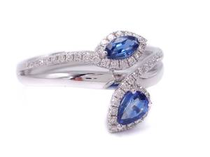 lot 17 image: New  Natural High Grade Sapphire and Diamond Overlap Ring in 14k White Gold $2950 Retail