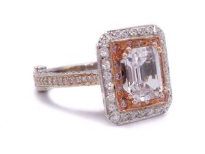 lot 0 image: Rare Aquamarine, Pink Diamond, and White Diamond Hand-Engraved Detailed Fancy Estate Ring in 18k White Gold $19,000 Appraisal