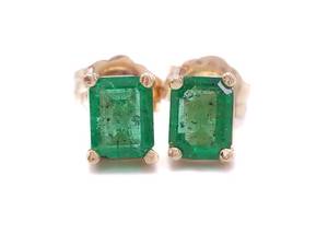 lot 20 image: 1.00  Emerald Cut Columbian Emerald Stud Estate Earrings in 14k Yellow Gold $2750 Retail