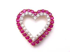 lot 24 image: Gorgeous, Large Natural Ruby and Diamond Heart Shaped Estate Pendant in Yellow Gold $2850 Retail
