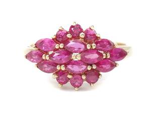lot 31 image: Beautiful Natural Ruby Cluster Estate Ring in 14k Yellow Gold $1850 Retail