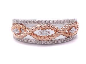 lot 36 image: New Fancy Diamond Band with Scrollwork and Milgrain Accents in White and Rose Gold $1925 Retail