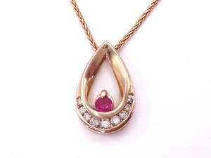 lot 39 image: Upscale Natural Ruby and Diamond Estate Necklace in 14k Yellowish Rose Gold $1799 Retail
