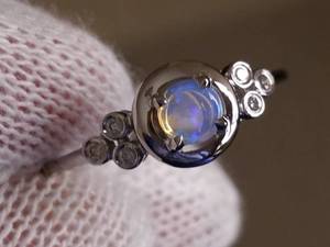 lot 42 image: New Ethiopian Welo Opal and Diamond Ring in 14k White Gold $1299